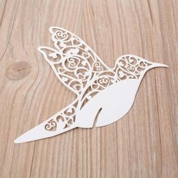 Party Decoration 50 Laser Cut Love Bird Shape Wine Glass Place Cards Table Mark Name Paper Cup For Wedding