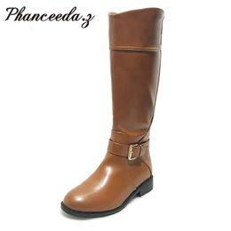 women Autumn winter shoes knee high boots round toe keep warm PU leather water proof zipper riding boots Jackboots Y200115