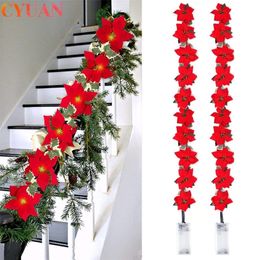 2m 10LED Christmas Poinsettia Flowers Decorations Garland String Lights Xmas Tree Ornaments Christmas Indoor Outdoor Home Decor 220815