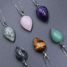 Natural Stone Water Drop Pendant Necklaces Tiger Eye Amethyst Aventurine Rose Quartz Crystal Necklace