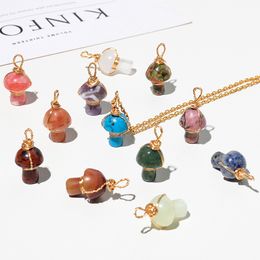 Natural stone Carving Mushroom Shape Pendant charms Reiki Healing chakra Crystal Necklace For Women Jewellery