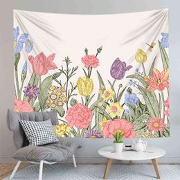 Flowers Carpet Home Decor Bedroom Tapestry Bed Wall Cladding Room Hippie Flower Print Hanging Tapiz J220804