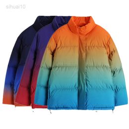 Winter Women Coat Cotton Padded Rainbow Colour Gradient Tie-Dye Cotton Coat Bread Coat Thickening Long Sleeve Tops Female L220725