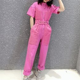Work Office Women Jumpsuit Spring Summer Fashion Sexy Overall Loose Solid Long Playsuit Lace Up Sashes Jumpsuit Rompers New T200509