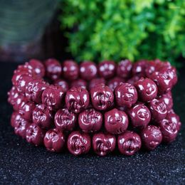 Beaded Strands Natural Cinnabar Double-sided Carved Buddha Head Handmade Men's And Women's Hand String 97 High Content Bracelet Kent22