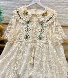 Casual Dresses Embroidery Lace Dress 2022 Summer Short Sleeves Doll Midi DressCasual