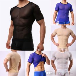 Herren Enge Kleidung Sexy Mesh Transparent T-shirt Männer Atmungsaktive Sport Kurzarm T Shirt