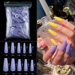 500pcs bag Long Coffin Stiletto Fake Nails ABS Design Ballerina Nail Art Tips Clear Natural Candy Color 220716