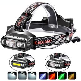 Headlamps USB Rechargeable LED Headlamp Rotatable Lamp Holder 8 Light Mode COB Super Bright Camping Powered By 2x18650 Batteries