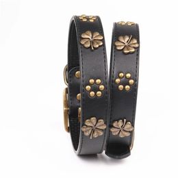 Black Adjustable Leather Dog Collar Personalised Copper Decoration Dogs Collar Necklace Martingale Pet Stuff Accessories Pitbull 201030