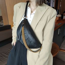 Chain Fanny Pack Women Genuine Leather Waist Bags Luxury Brand Female Belt Chest Bag Fashion Ladies Shoulder Crossbody Bag 220812