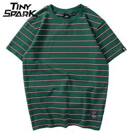 Harajuku Stripe T Shirt Men Casual T-Shirt Short Sleeve Summer Hip Hop Tshirt Streetwear Casual Tops Tees Black White Green 220509