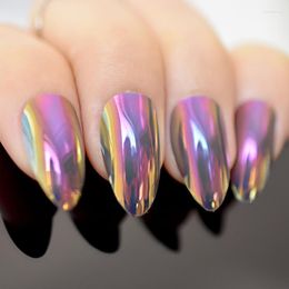 False Nails Chameleon Mirror Acrylic Nail Short Stiletto Full Cover Tips Salon Manicure Tool Purple Blue Prud22