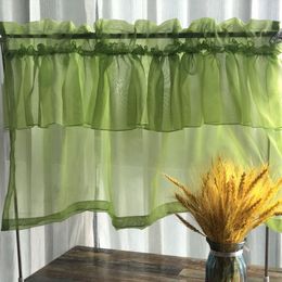Curtain & Drapes Korean Ruffle Solid Green Half For Kitchen Partition Sheer Voile Short Window Valances Coffee P184HCurtain