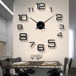 New Home Decoration Big Mirror Modern Design Clocks Diy Wall Sticker Unique Gift Fashion Clock 201202