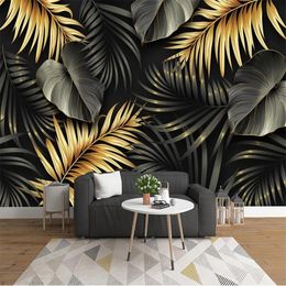 Customized 3d wallpaper fashion hand-painted plant leaves wallpapers home decoration background