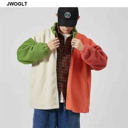 New Autumn Warm Fleece Zipper Jackets Men Harajuku Casual Patchwork Colour blocks Jacket Coat Fashion Men's Outwear 4xl 5xl 210412