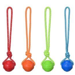 Dog Chew Training Ball Toys Tooth Cleaning Chews Ball Puppy Pet Play Trainings Rubber Chewing Toy With Rope Handle