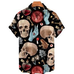 Hawaiian Shirt Men Summer Skull Print Shirts For Men 3d Mens Shirts Fashion Single Row Back Cuban Collar Summer Tops 5xl 220527