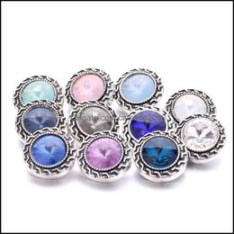 Charms Colorf Retro Sier Colour Snap Button Women Jewellery Findings Bright Rhinestone 18Mm Metal Snaps Buttons Diy Bracele Dhseller2010 Dhkvq