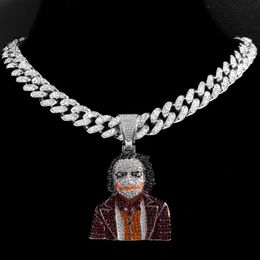 Pendant Necklaces Punk Bling Iced Out Crystal Clown Cuban Necklace For Women Men Luxury Zircon Tennis Chain Hip Hop JewelryPendant