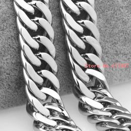 Chains High Quality Silver Colour Stainless Steel Men's Chain Necklace Heavy Huge Jewellery Curb Cuban 7"-40" 18mm GiftChains Sid