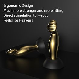 Gold Wireless Remote Control Vibrating Anal Plug Male Metal Butt sexy Toys for Adults Men Women Gay Vibrator