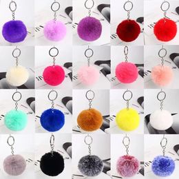 22 Colors 8cm Rabbit Fur Ball Keychain Plush Pendants Car Keychains Accessories Handbag Accessories Pendant Key Ring Rings