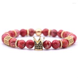 Charm Bracelets HYHONEY 8mm Natural Imperial Stone Beads Bracelet Men Handmade Pave CZ Crown Charms For Women Jewellery Pulseras Fawn22