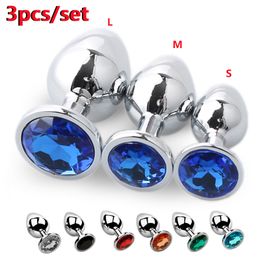 3 Sizes/set Anal Plug Metal Crystal Removable Butt Stimulator sexy Toys For Women/Couple/Men/Gay Prostate Massage Dildo