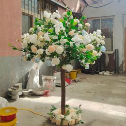 New Artificial Rose Flower Tree Simulation Fake Peony Bouquet Pot Green Plant For Home Ornament Wedding Backdrop Decoration