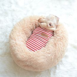 Rownfur Soft Dog Bed Washable Long Plush Pet Bed Round Dog House For Little Medium Large Pets Cat Round Kennel Sleeping Bag 210224