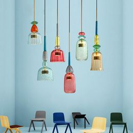 Pendant Lamps Nordic Color Candy Lights Modern Living Room Bedroom Children's Single Head Glass Hanging Home Decor FixturesPendant