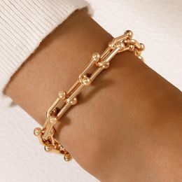 single gold bangle UK - Charm Bracelets Vintage Heavy Metal Chain Single Layer For Women Charms Gold Color Geometry Alloy Bangle Party Jewelry 20909 Fawn22