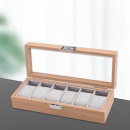 Watch Boxes & Cases Slot Wood Wrist Display Case W/Glass Top & Lock Jewellery Storage Holder Organiser For Men WomenWatch Hele22