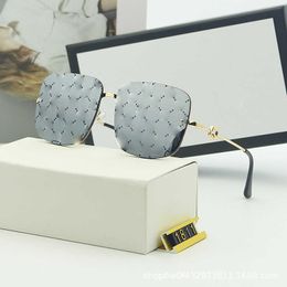 Напечатанные солнцезащитные очки GG Женская корейская версия металлическая безрамная хрустальная отделан