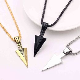 2021 Men's Fashion Jewellery Black Gold Silver Colour Arrow Head Pendant Long Chain Necklaces mens necklaces Arrow AA220315