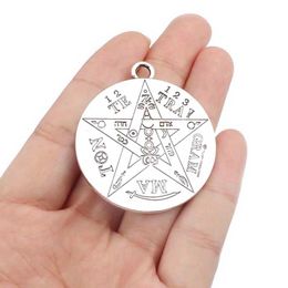 large pendants for necklaces UK - Pendant Necklaces 2pcs Silver Color Large Tetragrammaton Pentagram Pentacle Wicca Pagan Charms For Necklace Talisman Jewelry 40x45mm