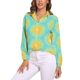 Women's Blouses & Shirts Abstract Sun Print Loose Blouse Sunshine Pattern Streetwear Oversized Woman Long Sleeve Retro Shirt Autumn Graphic