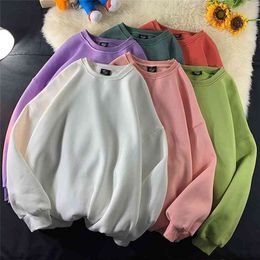 Hybskr 10 Colours Loose Sweatshirt Fleece Casual Korean Style Mens Pullovers Solid Colour Basic Warm Male Streetwear Clothing 210924