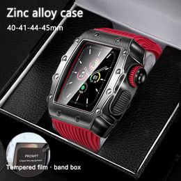 Premium Alloy Tempered Glass Case+Silicone Strap AP MOD KIT For Apple Watch Series 7 6 5 4 SE 44mm 45mm
