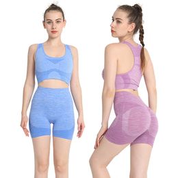 Hot Sell Sleeveless Yoga Tracksuits For Womens Peach Butt Gym Vest Crop Bra And Fitness Leggings Sports 2 Piece Shorts Sets YJF9032