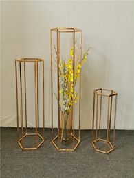 Party Decoration 4pcs Wedding Props Metal Flower Stand 6 Deformation Road Lead Frame Mirror Gold Table Centrepiece Home Shaped ShelfParty