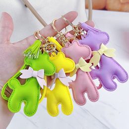 Leather Keyrings Giraffe Pendant Key Chains Gifts Jewellery Accessories Women Fashion Design PU Strap Bow Car Keys Ring Fobs Macaron Animal Bag Charm Keychains Holder