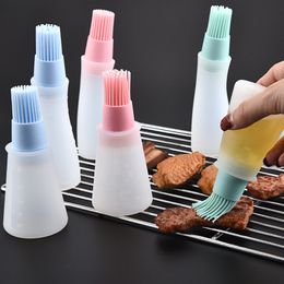 brush sticks UK - BBQ Tools & Accessories Measuring cup cover silicone bottle brush oil control can be loaded with pot sweep cake baking barbecue brush