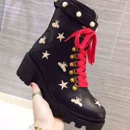 brand Luxury High Quality Top Boots Fashion Ladies Designer Rubber Outsole Leather Martin Ankle Sex Webbing Non-Slip Wave Colorful Comfortable