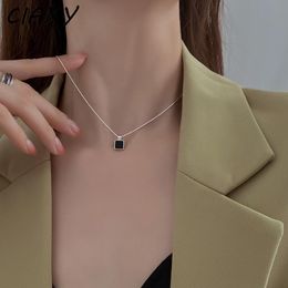 Pendant Necklaces 925 Stamp Black Square For Women 2022 Trendy Clavicle Box Chain Choker Silver Color Simple JewelryPendant