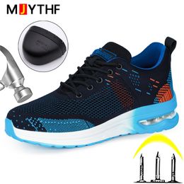 Blue Mesh Air Cushion Work Safety Shoes Men Summer Breathable Steel Toe Shoes Work Sneakers Puncture-Proof Protective Shoes 2022