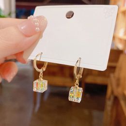 Dangle & Chandelier Korean New Cubic Square AB Crystal Earrings For Women Temperament Simple Small Drop Earring
