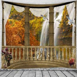 3D Waterfall Outside Window Decoration Carpet Hippie Wall Bohemian Style Bedroom Dormitory J220804